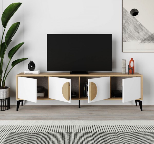 Έπιπλο τηλεόρασης Gora Megapap χρώμα sapphire oak - λευκό 180x35,6x51εκ.