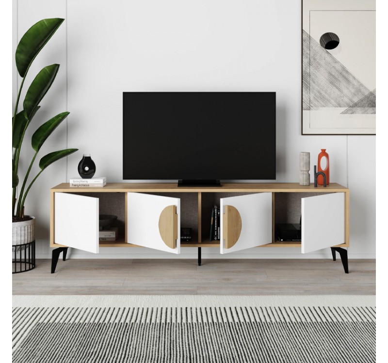 Έπιπλο τηλεόρασης Gora Megapap χρώμα sapphire oak - λευκό 180x35,6x51εκ.