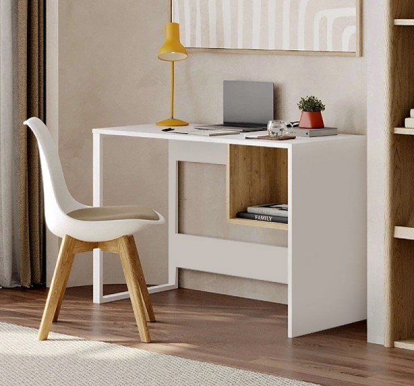 Γραφείο εργασίας Cubo Megapap χρώμα λευκό - sapphire oak 110x50x75εκ.