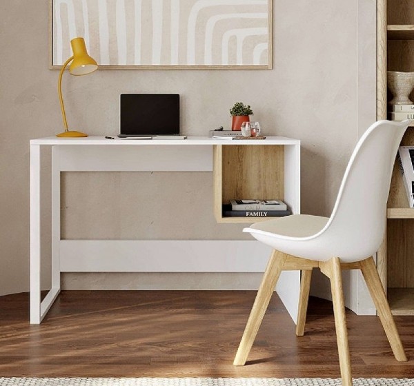 Γραφείο εργασίας Cubo Megapap χρώμα λευκό - sapphire oak 110x50x75εκ.