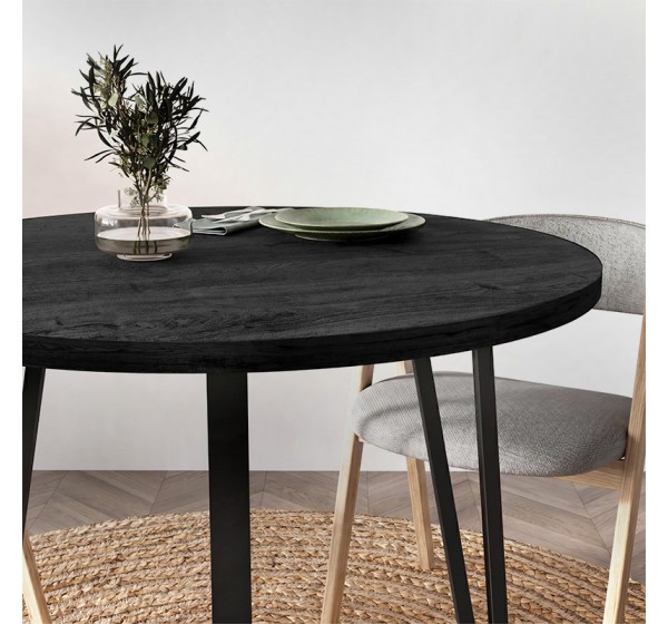 Τραπέζι Xana Megapap χρώμα black wood Ø90x77,5εκ.