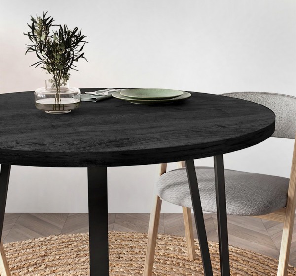 Τραπέζι Xana Megapap χρώμα black wood Ø90x77,5εκ.
