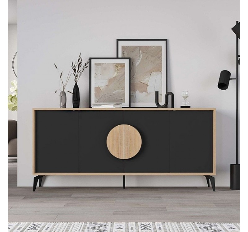 Μπουφές Gora Megapap χρώμα sapphire oak - silky black 180x40x82εκ.