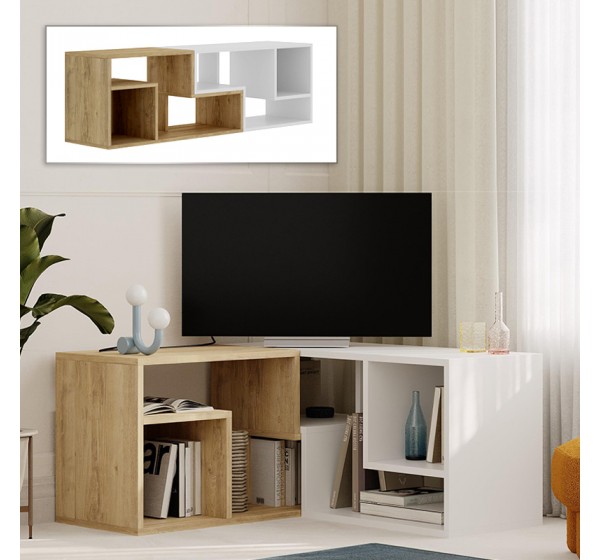 Έπιπλο τηλεόρασης Glis Megapap πολυμορφικό χρώμα sapphire oak - λευκό 145x35x44,8εκ.