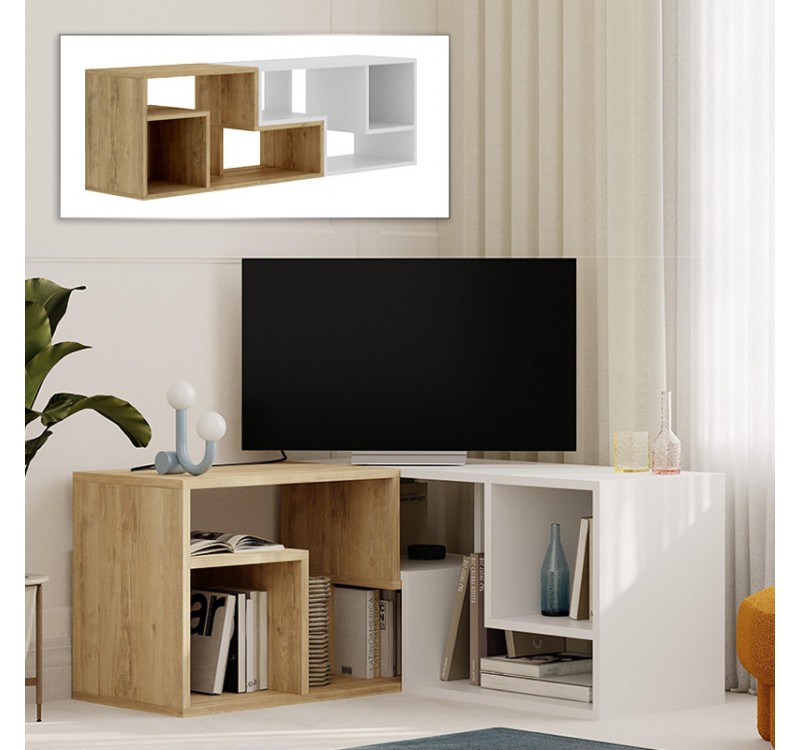 Έπιπλο τηλεόρασης Glis Megapap πολυμορφικό χρώμα sapphire oak - λευκό 145x35x44,8εκ.