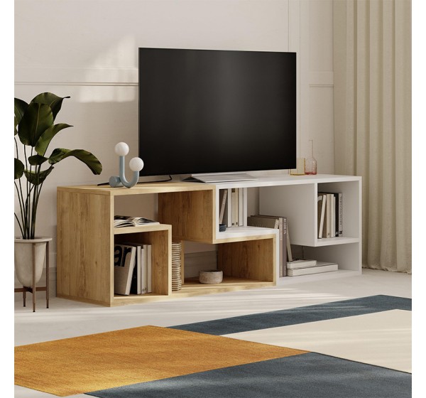 Έπιπλο τηλεόρασης Glis Megapap πολυμορφικό χρώμα sapphire oak - λευκό 145x35x44,8εκ.