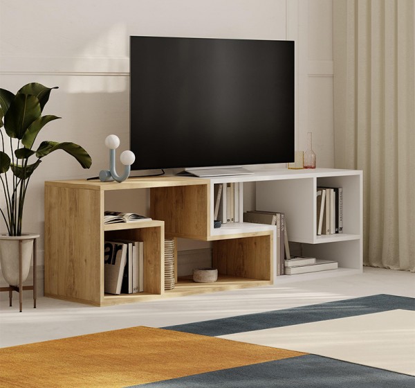 Έπιπλο τηλεόρασης Glis Megapap πολυμορφικό χρώμα sapphire oak - λευκό 145x35x44,8εκ.