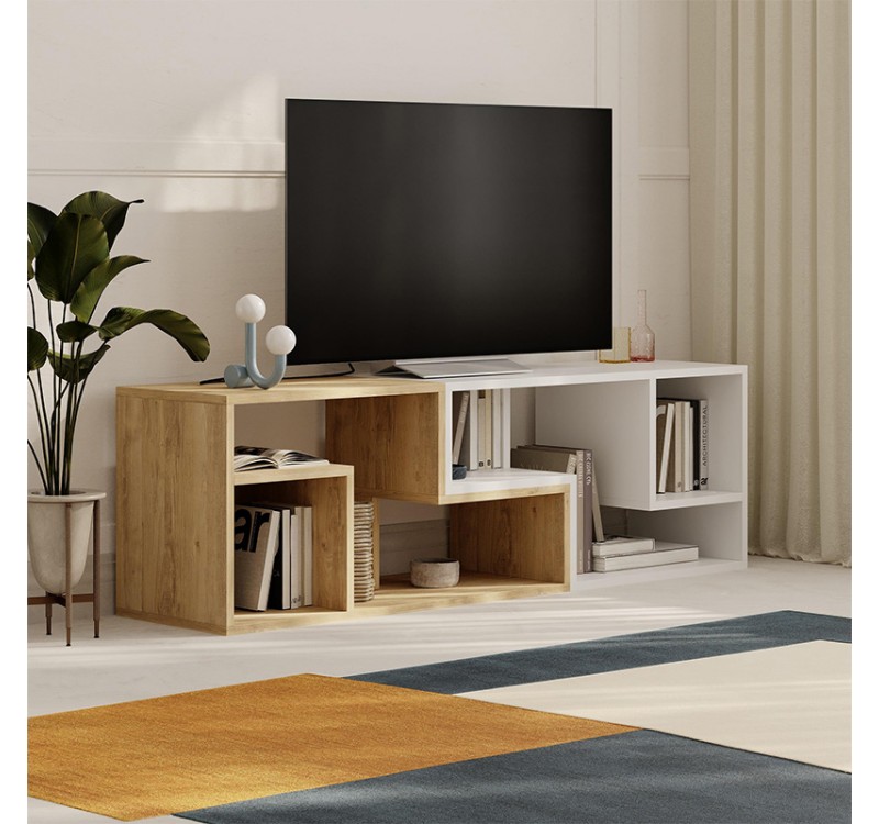 Έπιπλο τηλεόρασης Glis Megapap πολυμορφικό χρώμα sapphire oak - λευκό 145x35x44,8εκ.