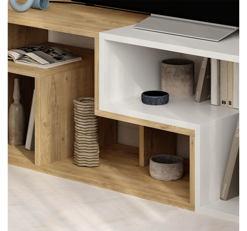 Έπιπλο τηλεόρασης Glis Megapap πολυμορφικό χρώμα sapphire oak - λευκό 145x35x44,8εκ.
