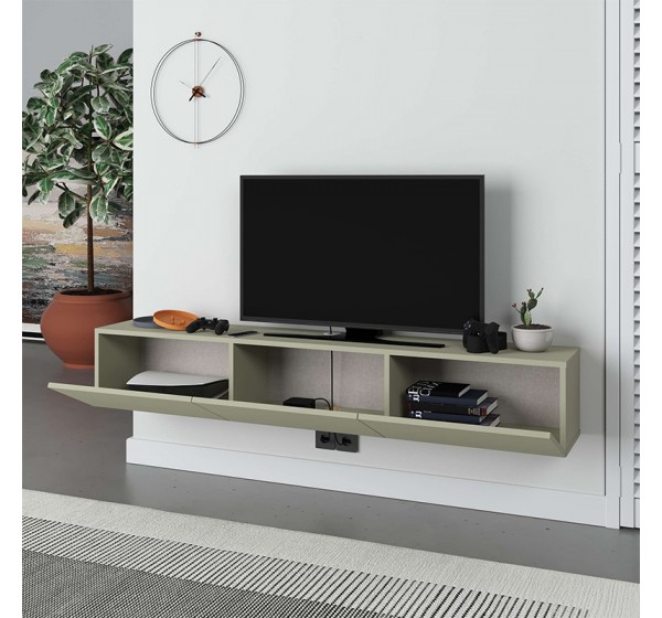 Έπιπλο τηλεόρασης επιτοίχιο Francy Megapap χρώμα ash green 180x30x30εκ.