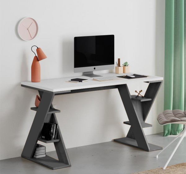 Γραφείο εργασίας Papillon Megapap χρώμα ανθρακί - λευκό 137x60x75εκ