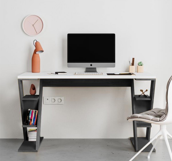 Γραφείο εργασίας Papillon Megapap χρώμα ανθρακί - λευκό 137x60x75εκ