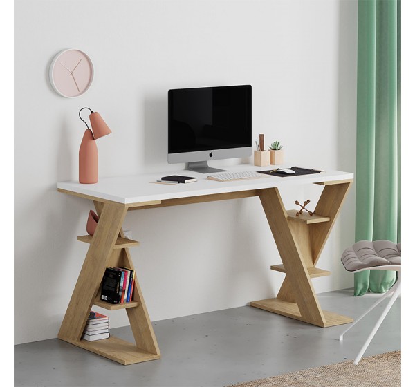 Γραφείο εργασίας Papillon Megapap χρώμα sapphire oak - λευκό 137x60x75εκ
