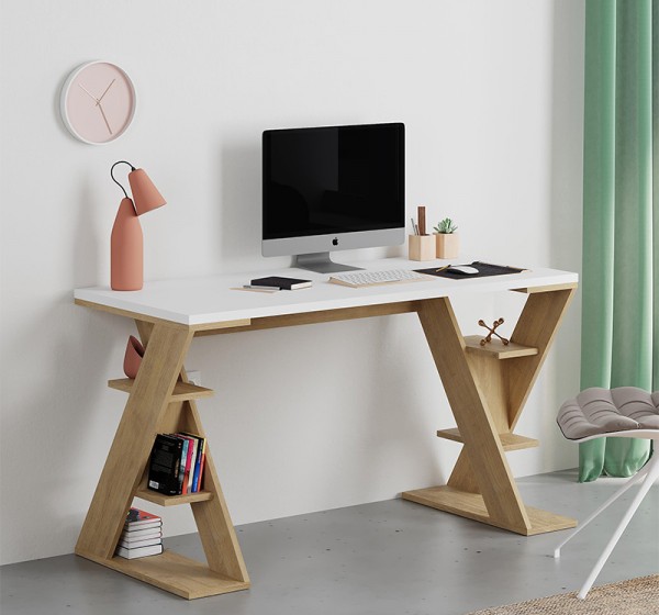 Γραφείο εργασίας Papillon Megapap χρώμα sapphire oak - λευκό 137x60x75εκ