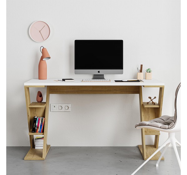Γραφείο εργασίας Papillon Megapap χρώμα sapphire oak - λευκό 137x60x75εκ
