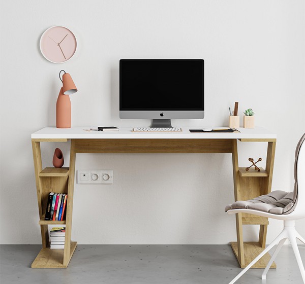 Γραφείο εργασίας Papillon Megapap χρώμα sapphire oak - λευκό 137x60x75εκ