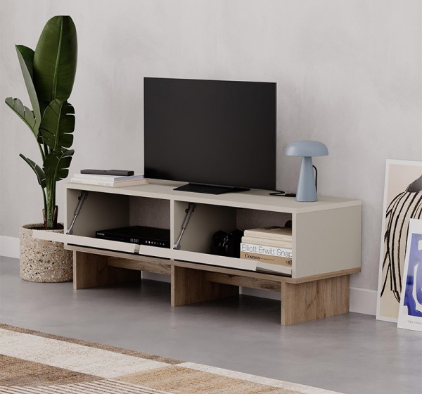 Έπιπλο τηλεόρασης Yuki Megapap χρώμα sandstone - sepet oak 118x35x40,6εκ.