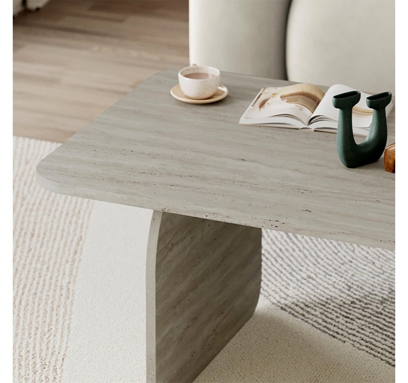 Τραπεζάκι σαλονιού Pietra Megapap χρώμα travertine 100x60x41,8εκ.