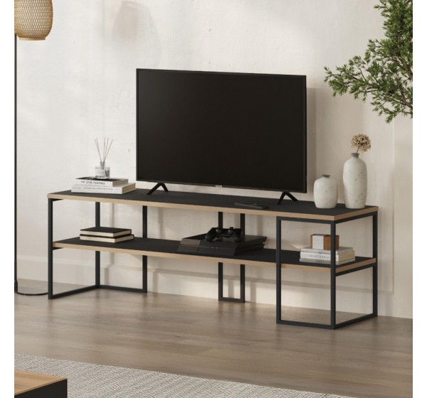 Έπιπλο τηλεόρασης Friday Megapap χρώμα black wood 140x37x45εκ.