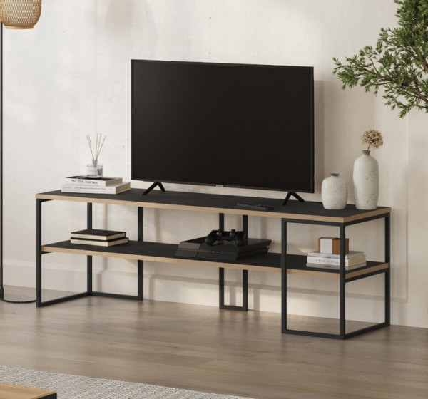Έπιπλο τηλεόρασης Friday Megapap χρώμα black wood 140x37x45εκ.