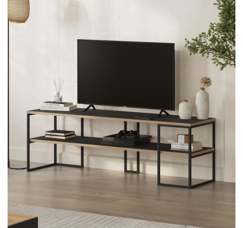 Έπιπλο τηλεόρασης Friday Megapap χρώμα black wood 140x37x45εκ.