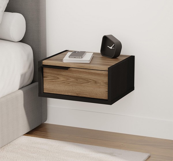 Κομοδίνο επιτοίχιο Eco Megapap χρώμα black wood - καρυδί Ud 40x33x18,5εκ.