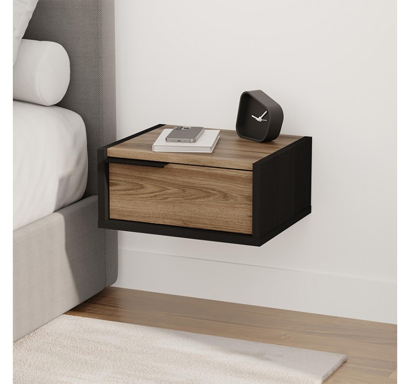 Κομοδίνο επιτοίχιο Eco Megapap χρώμα black wood - καρυδί 40x33x18,5εκ.