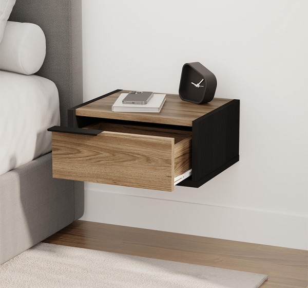 Κομοδίνο επιτοίχιο Eco Megapap χρώμα black wood - καρυδί Ud 40x33x18,5εκ.