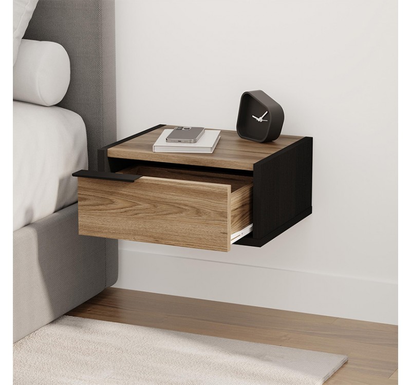 Κομοδίνο επιτοίχιο Eco Megapap χρώμα black wood - καρυδί 40x33x18,5εκ.