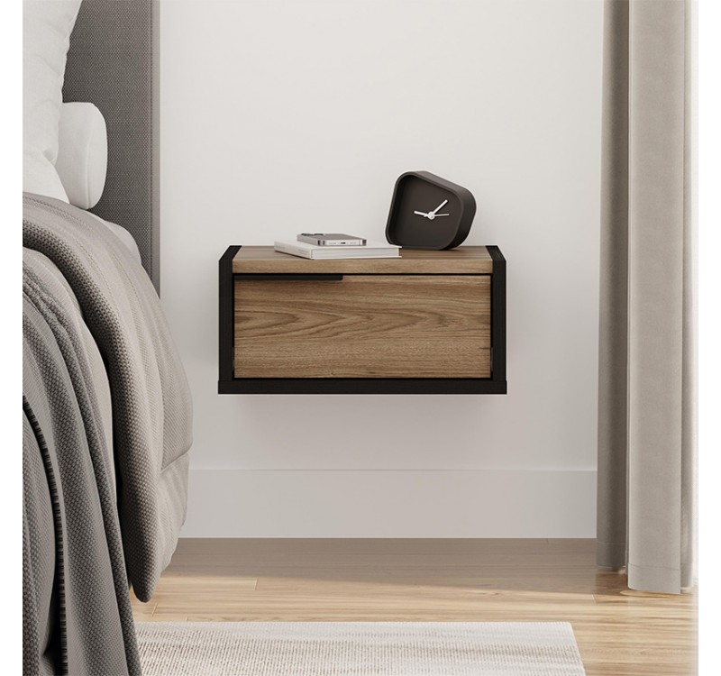 Κομοδίνο επιτοίχιο Eco Megapap χρώμα black wood - καρυδί 40x33x18,5εκ.