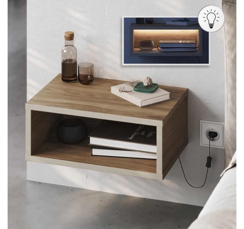 Κομοδίνο επιτοίχιο Brik Megapap με LED χρώμα καρυδί Ud - sandstone 45x30x18εκ.