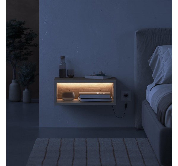 Κομοδίνο επιτοίχιο Brik Megapap με LED χρώμα καρυδί Ud - sandstone 45x30x18εκ.