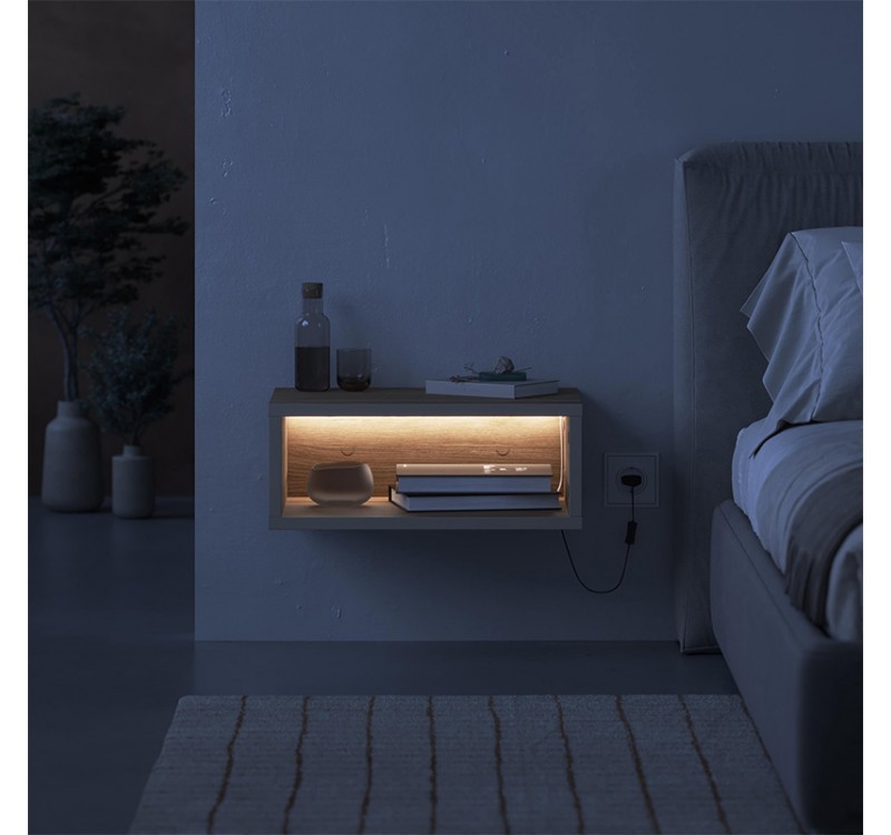 Κομοδίνο επιτοίχιο Brik Megapap με LED χρώμα καρυδί Ud - sandstone 45x30x18εκ.