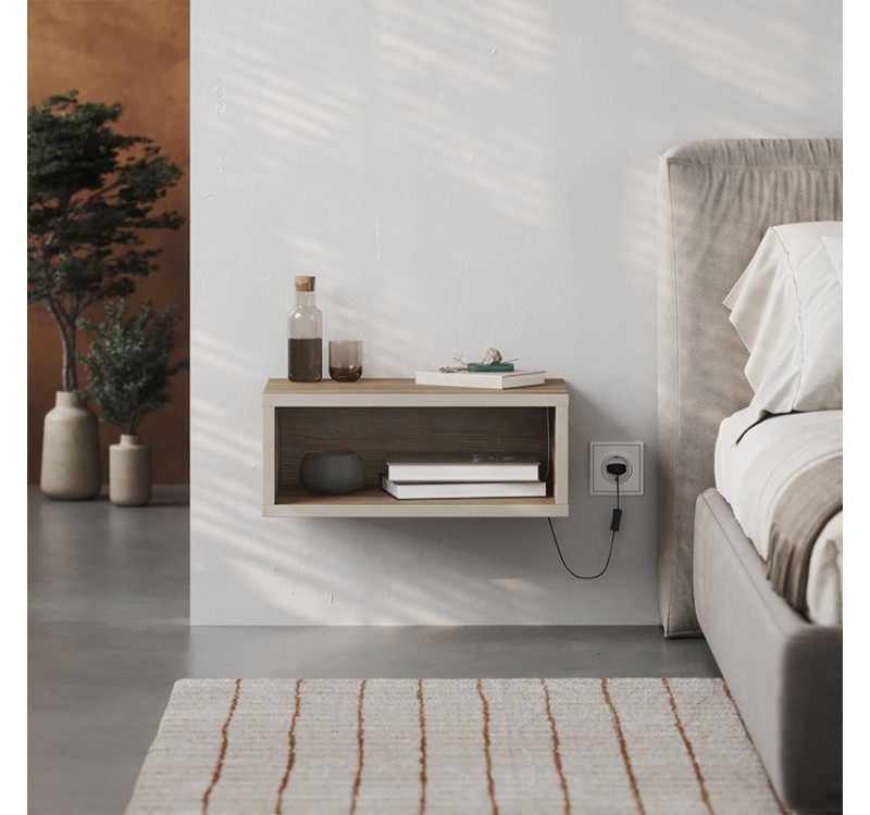 Κομοδίνο επιτοίχιο Brik Megapap με LED χρώμα καρυδί Ud - sandstone 45x30x18εκ.