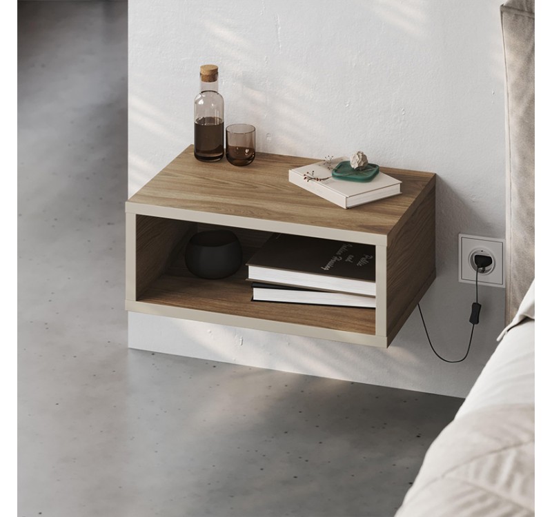 Κομοδίνο επιτοίχιο Brik Megapap με LED χρώμα καρυδί Ud - sandstone 45x30x18εκ.