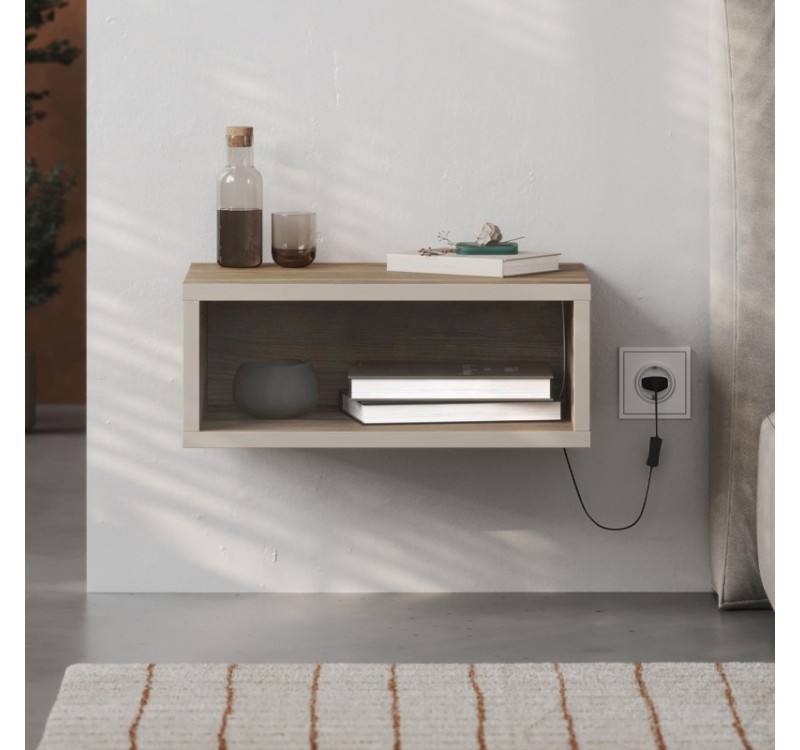 Κομοδίνο επιτοίχιο Brik Megapap με LED χρώμα καρυδί Ud - sandstone 45x30x18εκ.