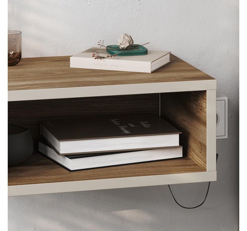 Κομοδίνο επιτοίχιο Brik Megapap με LED χρώμα καρυδί Ud - sandstone 45x30x18εκ.