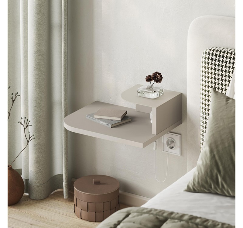 Κομοδίνο επιτοίχιο Luno Megapap με LED χρώμα sandstone 40x30x16,2εκ.