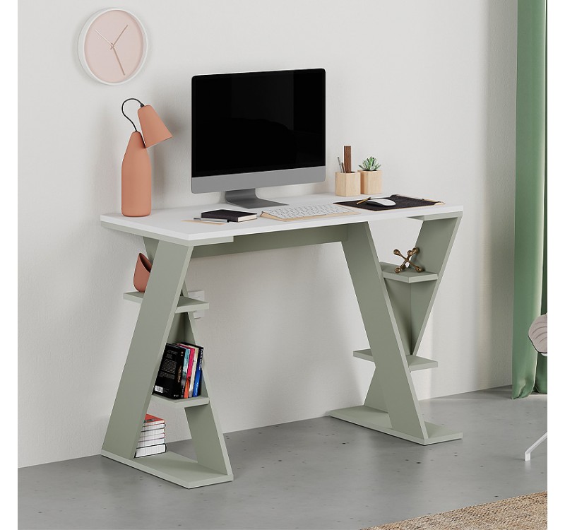 Γραφείο εργασίας Papillon Megapap χρώμα ash green - λευκό 106x50x75εκ