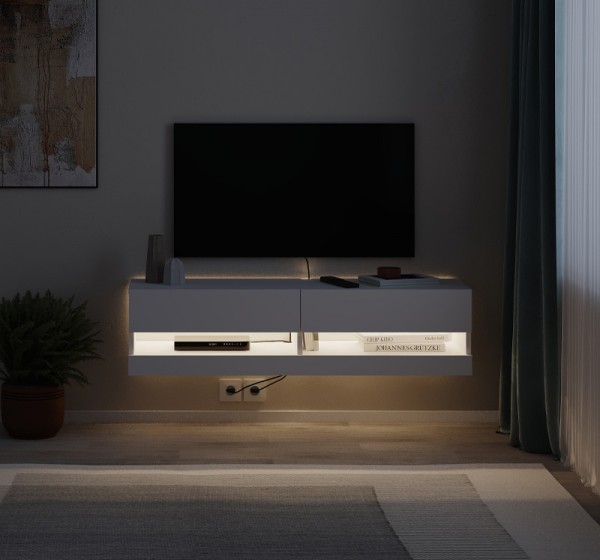 Έπιπλο τηλεόρασης επιτοίχιο Moon Megapap με LED χρώμα λευκό 120x33,8x30εκ.