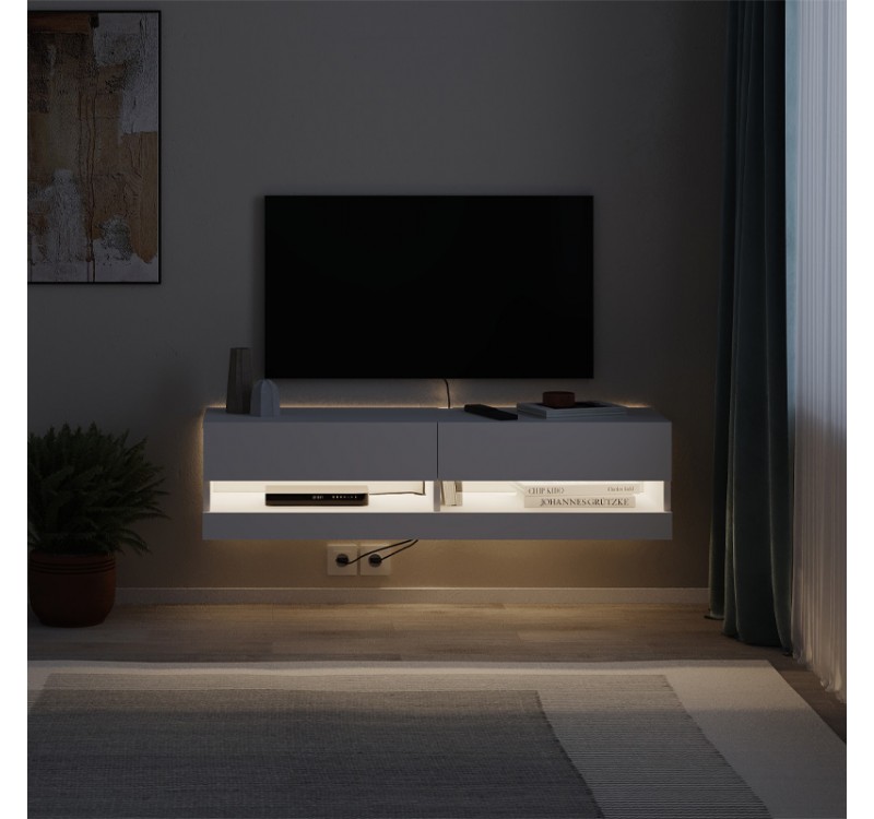 Έπιπλο τηλεόρασης επιτοίχιο Moon Megapap με LED χρώμα λευκό 120x33,8x30εκ.
