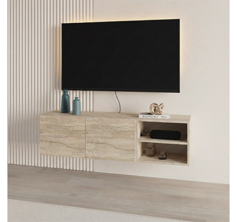 Έπιπλο τηλεόρασης επιτοίχιο Conrad Megapap χρώμα travertine 140x35x38εκ.