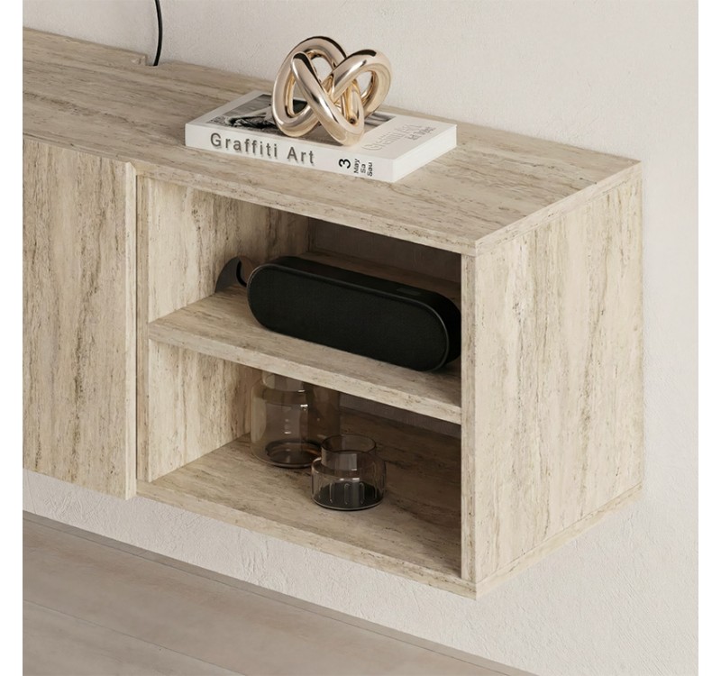 Έπιπλο τηλεόρασης επιτοίχιο Conrad Megapap χρώμα travertine 140x35x38εκ.