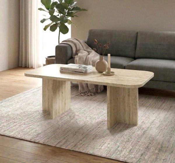 Τραπεζάκι σαλονιού Hillary Megapap χρώμα travertine 100x60x41,8εκ.