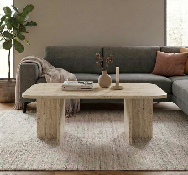 Τραπεζάκι σαλονιού Hillary Megapap χρώμα travertine 100x60x41,8εκ.
