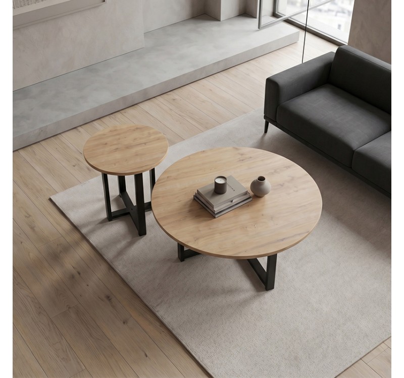 Τραπεζάκι σαλονιού σετ 2 τμχ Mesa Megapap χρώμα sapphire oak Ø90x35,5εκ.