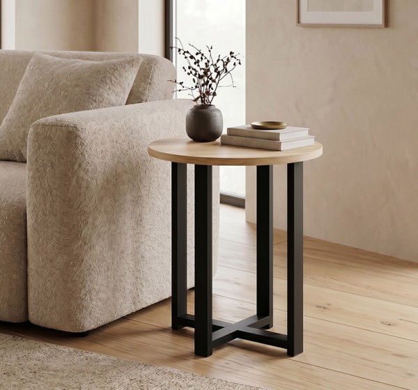 Τραπεζάκι βοηθητικό Mesa Megapap χρώμα sapphire oak Ø45x50εκ.