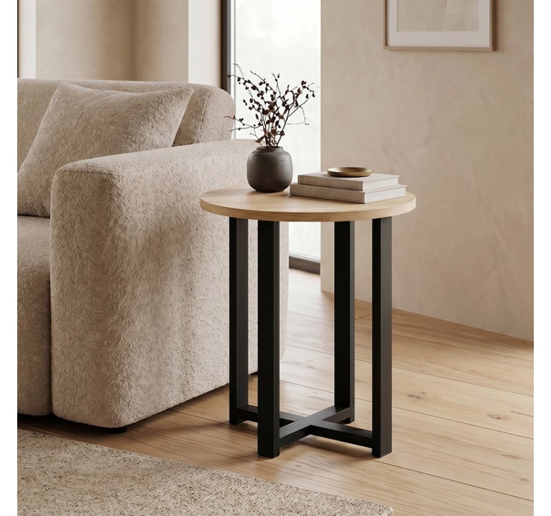 Τραπεζάκι βοηθητικό Mesa Megapap χρώμα sapphire oak Ø45x50εκ.