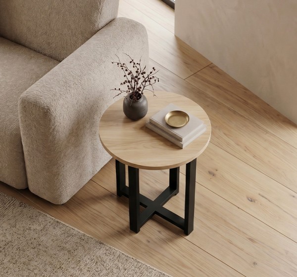 Τραπεζάκι βοηθητικό Mesa Megapap χρώμα sapphire oak Ø45x50εκ.