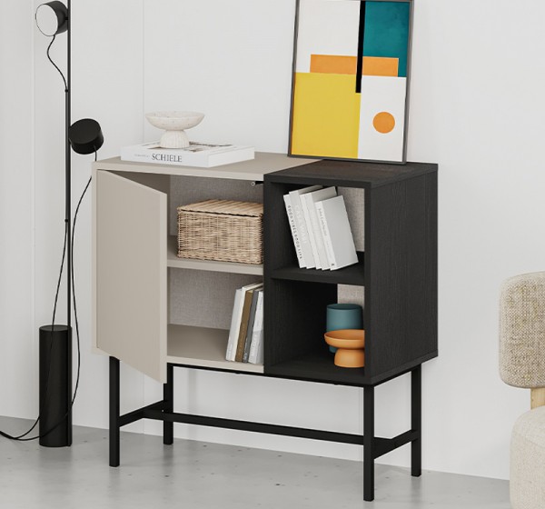 Μπουφές Mona Megapap χρώμα sandstone - black wood 81x40x80εκ.
